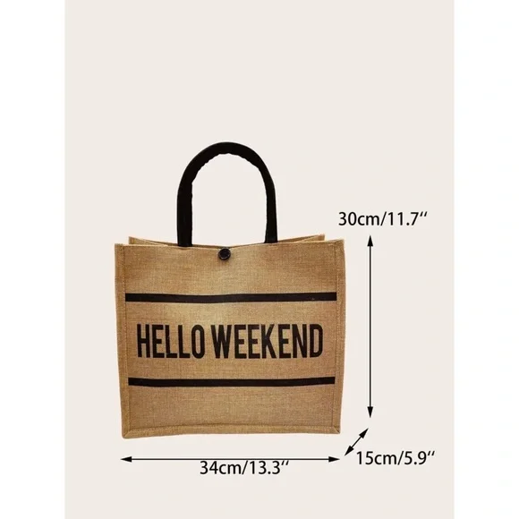 Hello Weekend Graphic Top Handle Tote Bag - Picture 4 of 6